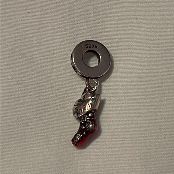 Pandora 925 Silver & Red Christmas Stocking Charm Pendant engraved Warm & Home - Picture 2 of 10